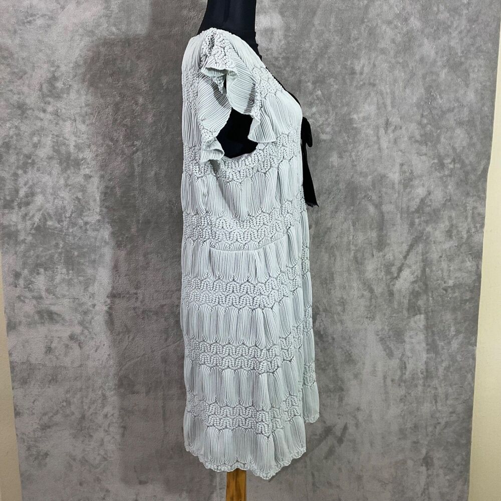 Anthropologie EVA FRANCO textured Dress size L black velour Bow Pale Green USA - Picture 3 of 11